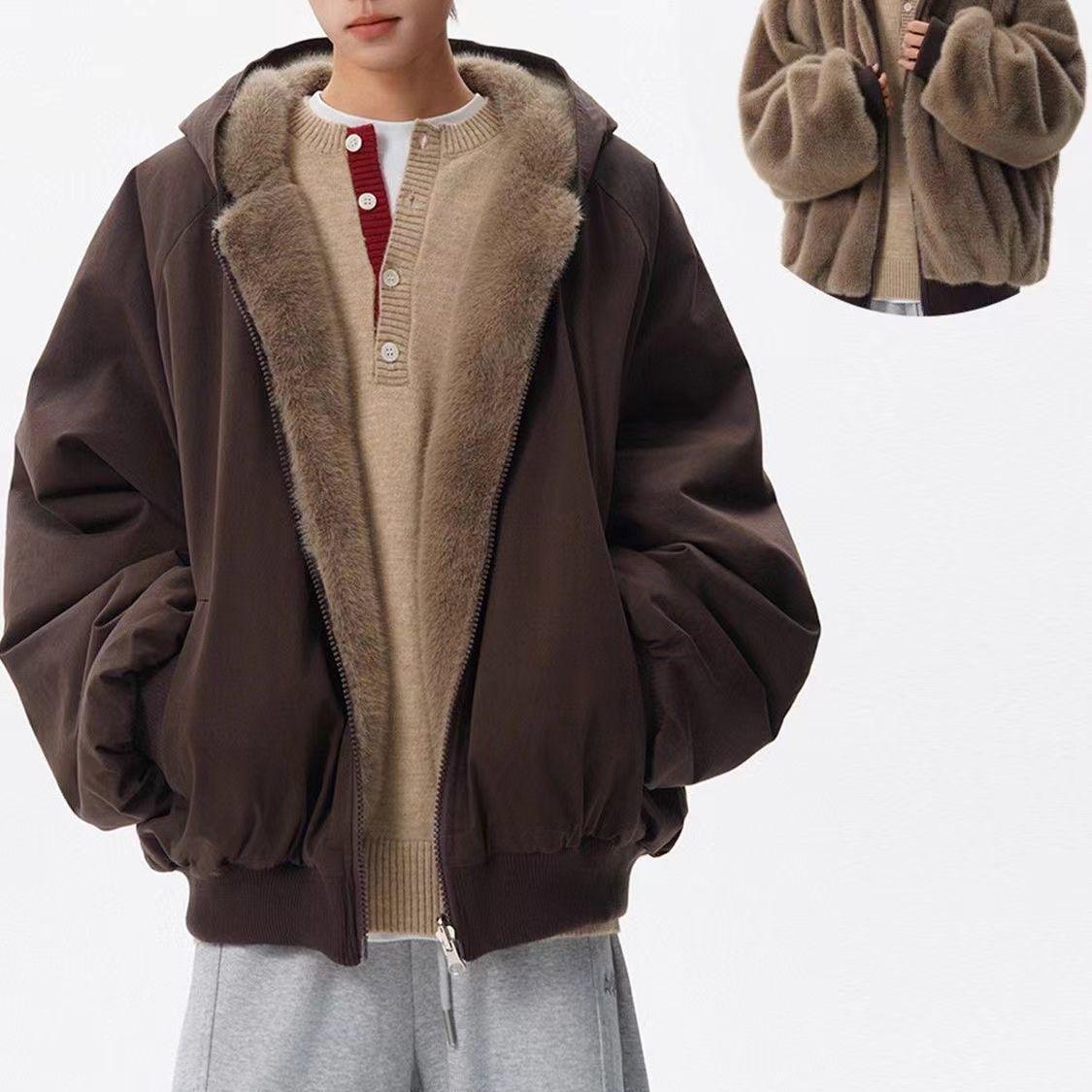 

Unisex Winter Reversible Fleece-Lined Hooded Cotton Jacket XXXL кавовий
