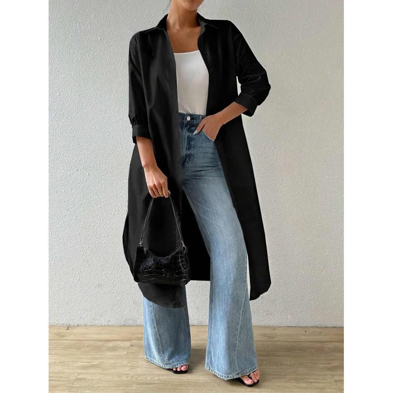 Women's Mid-Sleeve Solid Color Cardigan Shirt Dress
