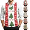 Herren Woll V-Ausschnitt Strickweste, Ärmelloser Pullover mit Weihnachtsdruck für den Feiertags-Pendelverkehr