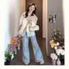 Stylish Women's Chinese-Style Vest & Lace V-Neck Long Sleeve Blouse Set