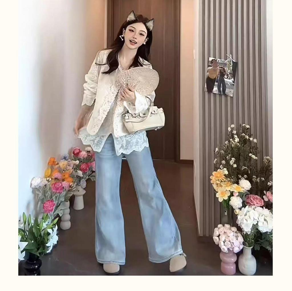 Stylish Women's Chinese-Style Vest & Lace V-Neck Long Sleeve Blouse Set