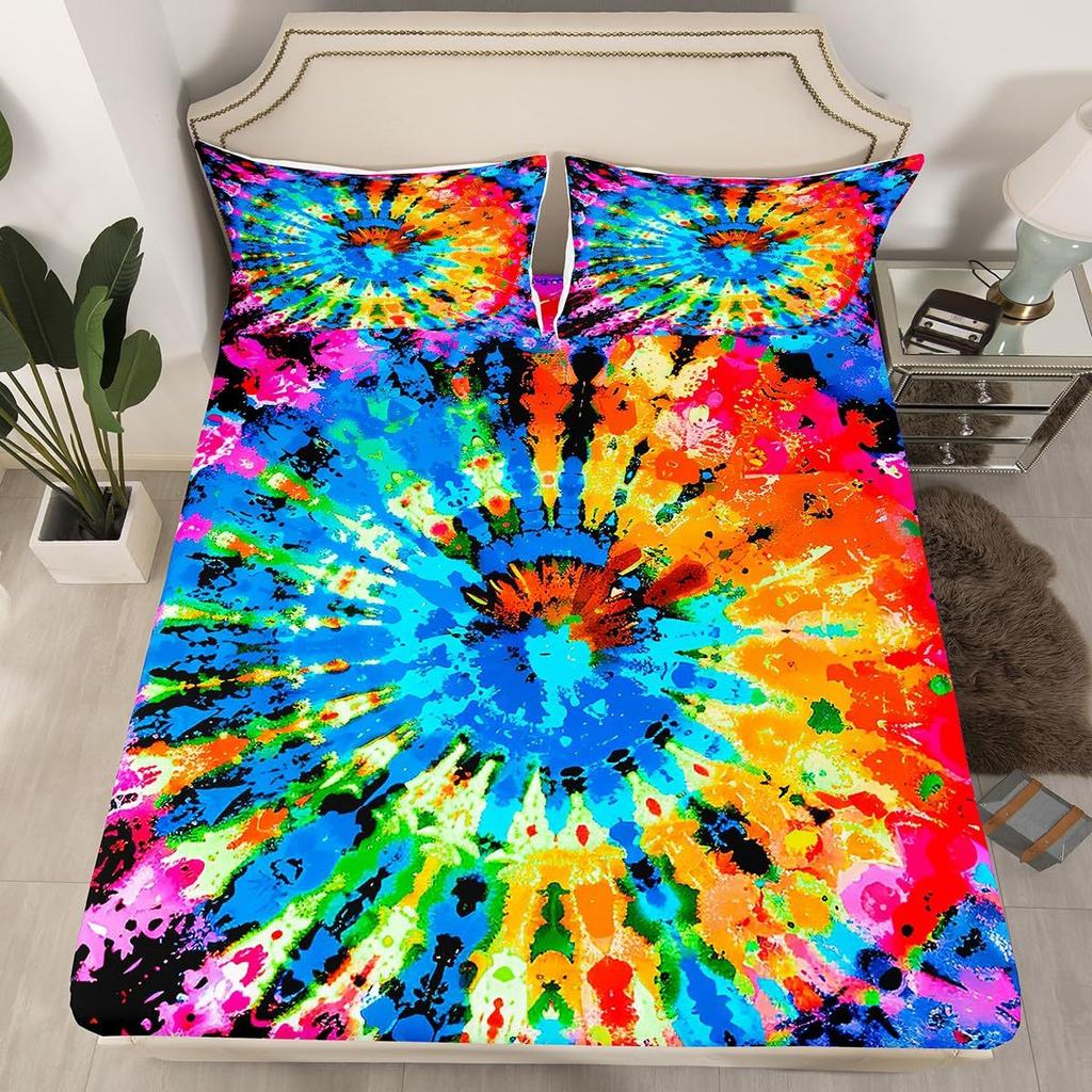 Color tie-dye swirl pattern bed hat four-piece bedding set bedroom dormitory bedding decoration