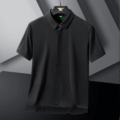 Short Sleeved Loose Casual Oversized Men's Collar Short Sleeved Shirt Solid Color Casual Half Sleeved Shirt