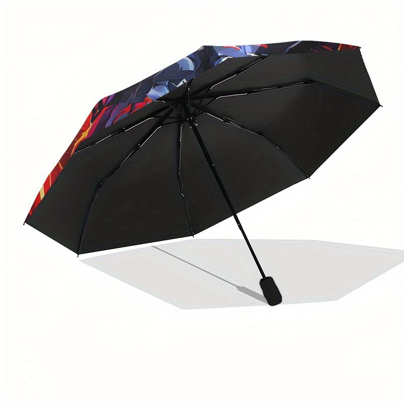 Tiger, Fire Automatic Folding Umbrella  8 Ribs, Durable Iron Frame, Bright Color Pattern Compact Travel Umbrella, Suitable for Outdoor, Beac