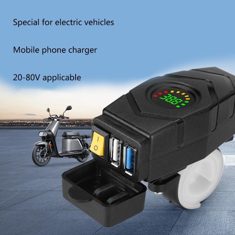 Motorcycle Vehicle-Mounted Charger Waterproof USB Adapter 12-60V Phone Dual USB Port Quick Charge 3.0 With Switch Moto Accessory