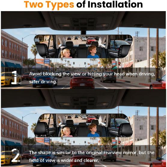 Rear View Mirror, 12 Inch Chrome Anti-Glare Panoramic Rear Mirrors Universal Convex Car Interior Clip On Extra Big Wide Angle Rearview Mirror