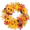 Harvest Wreath With Pumpkins Berries Vine Circle Halloween Thanksgiving Door Decor