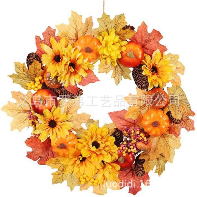 Harvest Wreath With Pumpkins Berries Vine Circle Halloween Thanksgiving Door Decor