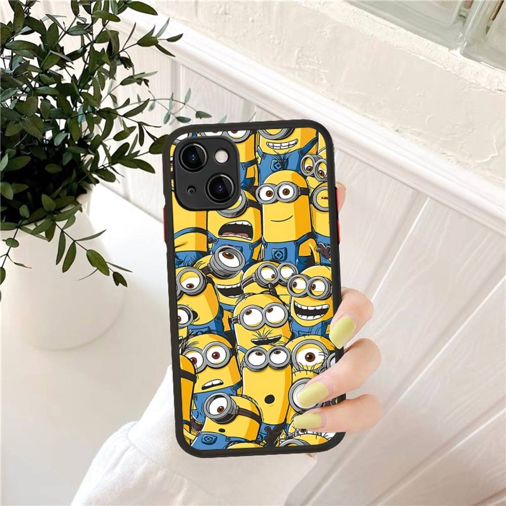 Cartoon Anime Yellow M-Minions Matte Translucent Phone Case For Iphone 16 ProMax 15 14 13 12 11 X XS PRO Plus