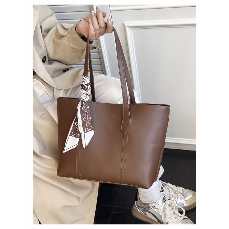 Korean Style Vintage Faux Leather Tote Bag for Women, Large Capacity Zipper Closure Shoulder Handbag, Fashionable Commute Work Bag