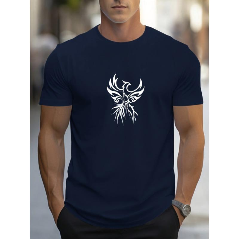 European Size Men's Phoenix Pattern Summer Casual Round Neck Short T-Shirt
