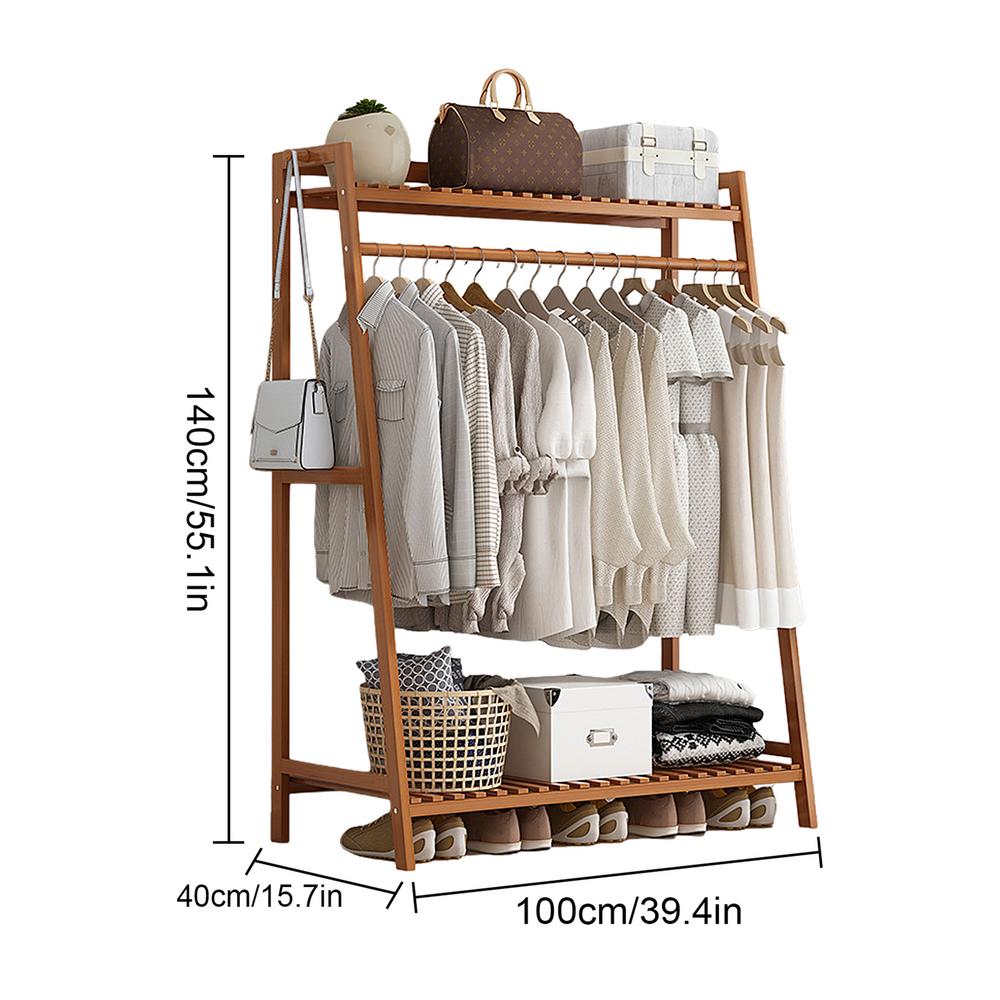 Floor Garment Rack Home Standing Clothes Shelf with Multi Layers Multi-Function Laundry Organizing Rack for Living Room Bedroom