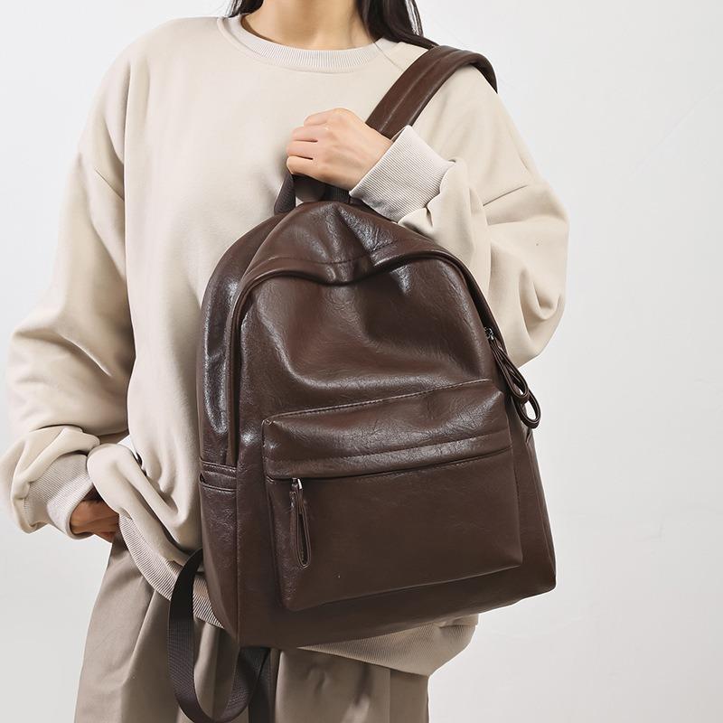 Leather Solid Color Retro Versatile Simple Backpack
