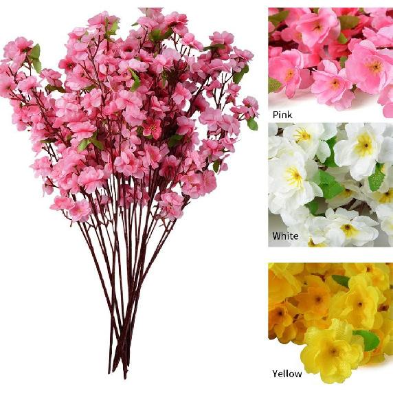 Callu 10Pcs Artificial Flowers Peach Blossom Simulation Peach Branches Flowers Silk Peach Flowers Bouquets Faux Spring Peach Fake Plants for Wedding
