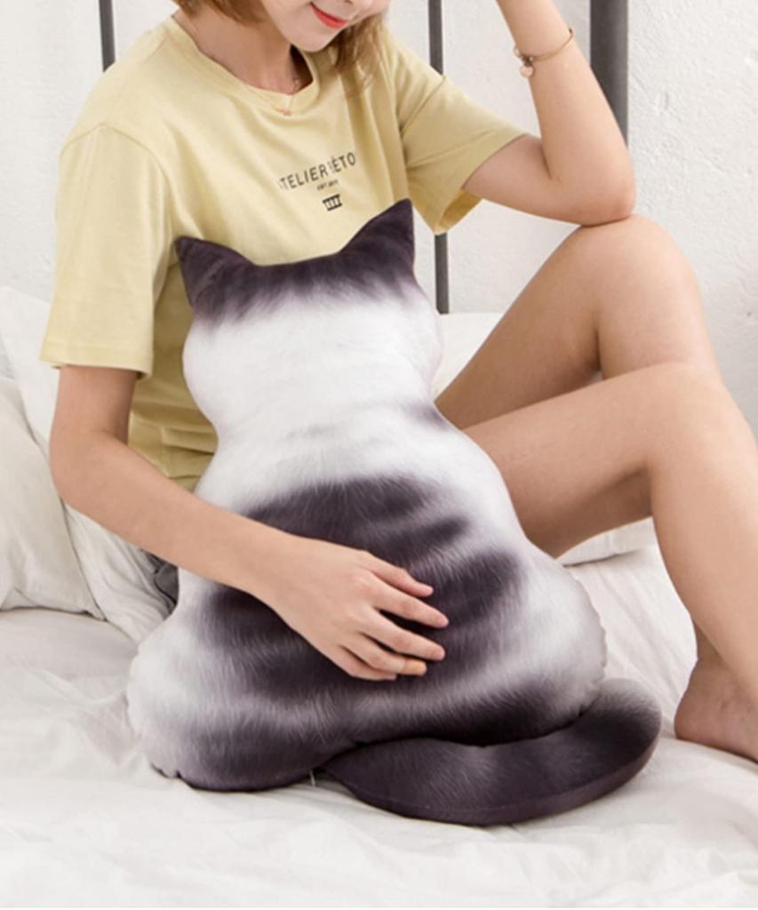 Cat Cushion Cushion Cute Cat Body Pillow Great for SNS Interior Stylish Cat Back Cushion Present Children Birthday 47 X 40 Cm (BROWN)