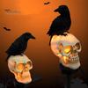 Horror Themed Yard Landscape Ornaments LED Solar Crow Skull Light, Waterproof Halloween Pathway Gothic Decorative Stakes for Flowerbeds on Skeleton