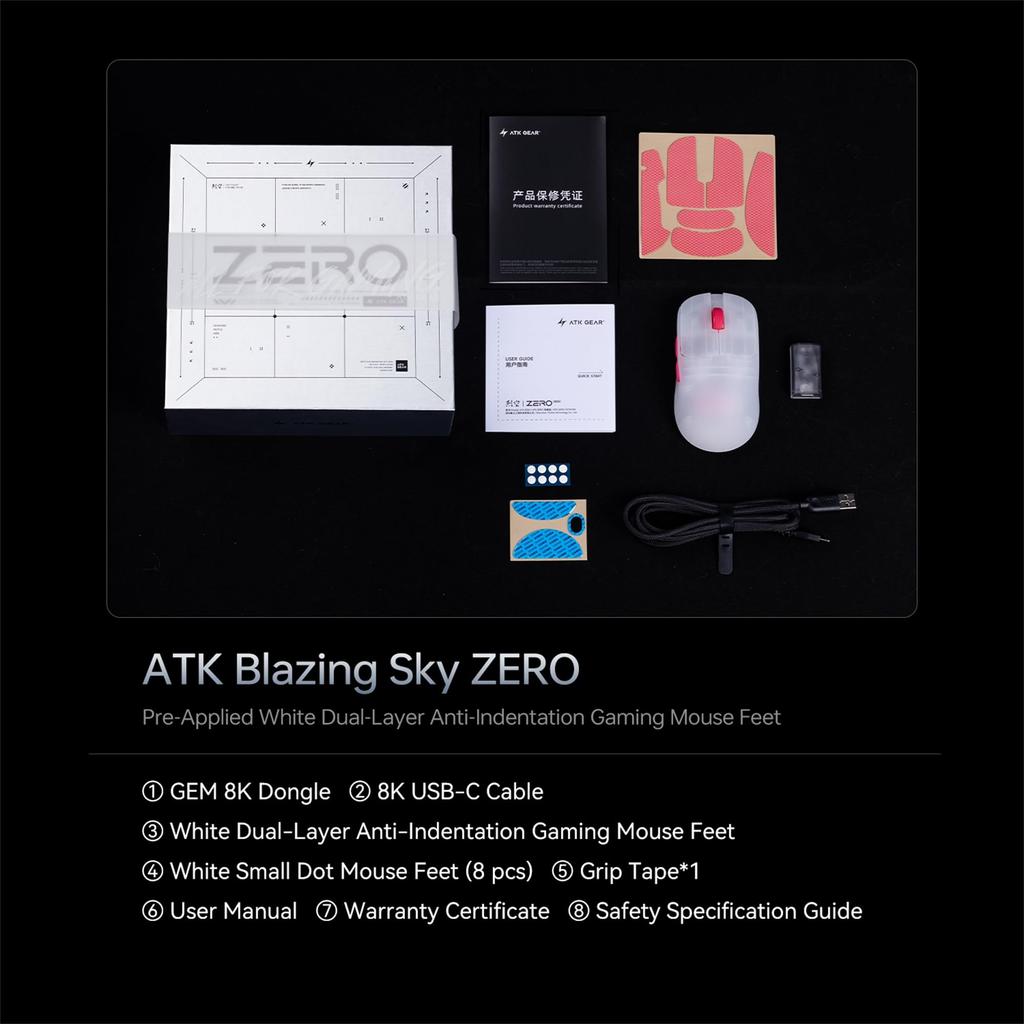 Japanese ATK Blazing Sky ZERO Black Gaming Mouse with PAW3950 Ultra Nordic 8k Polling Lightweight [Authorized Distributor] Sensor, 54L15, Rate, 39g,