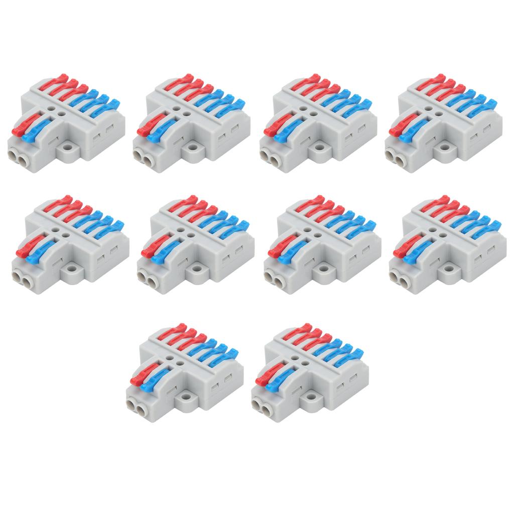 10Pcs Wire Conductor Connector 2in6out with Fixed Hole 4mm Splitter Fast Terminal Block 600V