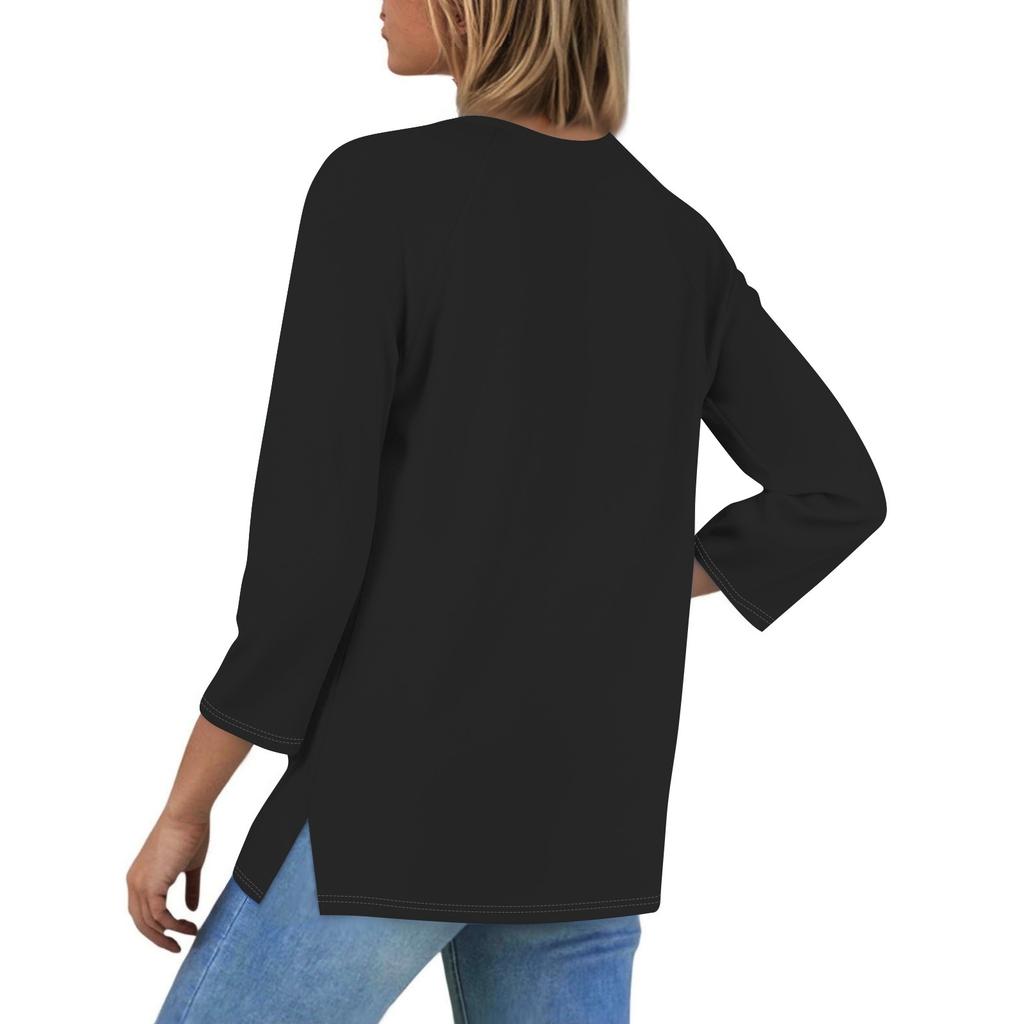 Ladies Casual Fashion V-neck Loose Versatile Color Printed Three-quarter Sleeves