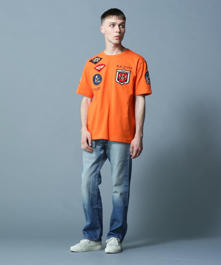 AVIREX TOP GUN WAPPEN CREW NECK Top Gun Patch Size L T-SHIRT (WEB&DEPOT Exclusive) T-Shirt, (150), Orange, 783-3934021