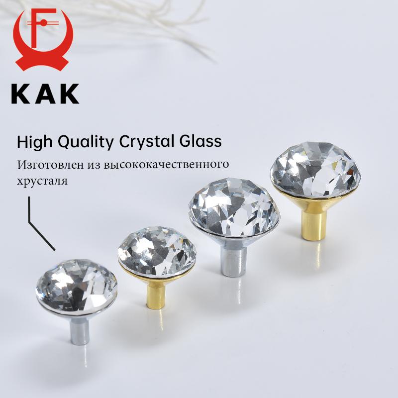 KAK Gold Diamond Crystal Glass Cabinet Knobs and Handles Cupboard Door Pulls Zinc Alloy Kitchen Handle Furniture Door Hardware