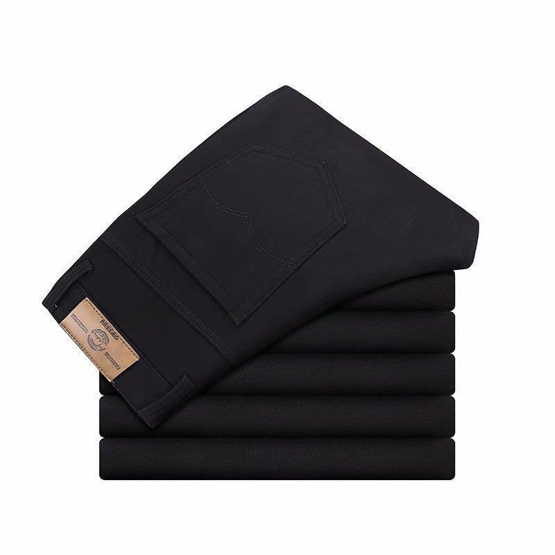 Pánské jarní/podzimní jednobarevné rovné kalhoty - Korejský styl, Slim fit, Velká velikost