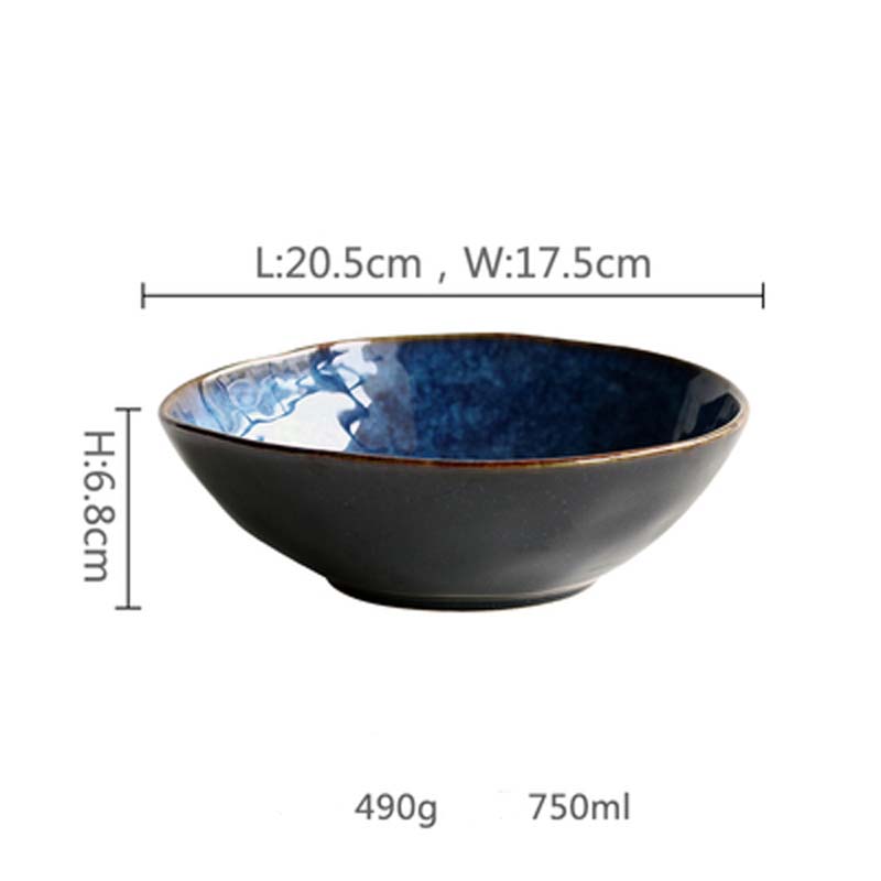 Japanese Blue Special Shaped Bowl Creative Soup Noodle Bowl Irregular Fruit Salad Bowl Ceramic Rice Bowl Household Plate Bowls