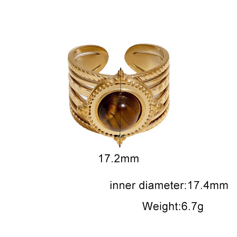Vintage Brown Stone Open Rings for Women Girls Stainless Steel Gold Irregular Adjustable Rings Aesthetic Jewelry Gifts
