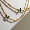 18k Gold Titanium Steel Snake Bone Chain Vintage Green Butterfly Choker Necklace for Women
