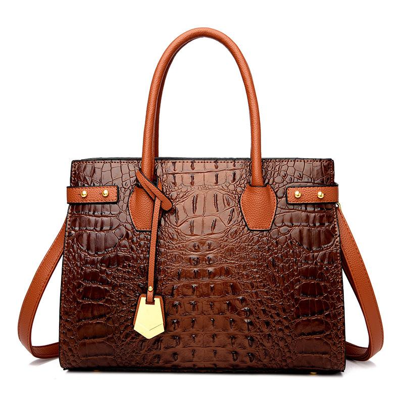 New Fashion Style of Women's Annual Bag for Four Seasons Crocodile Pattern Large Capacity Middle-aged Mother Bag Hand-held Shoulder Slant Straddle