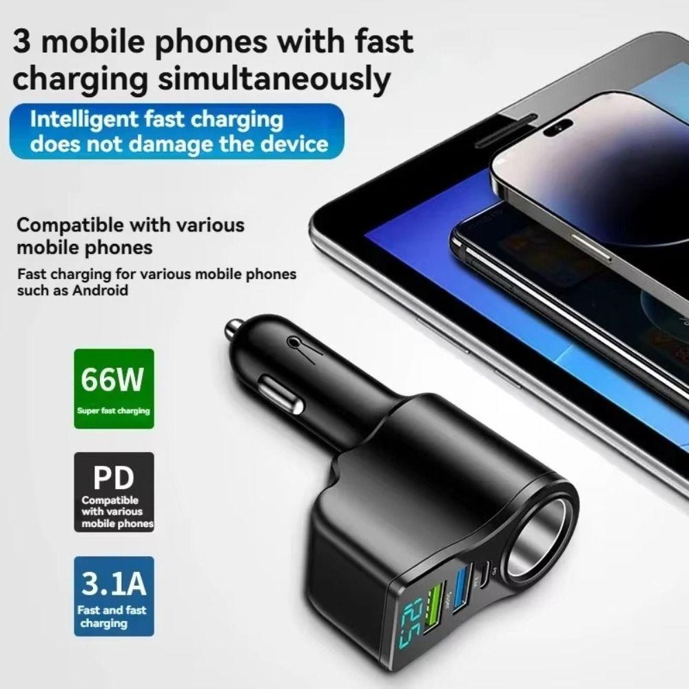 Fast Charger Auto Phone Charger 66W Vehicle Mounted Inverter Practical Dual USB Car Charger Car