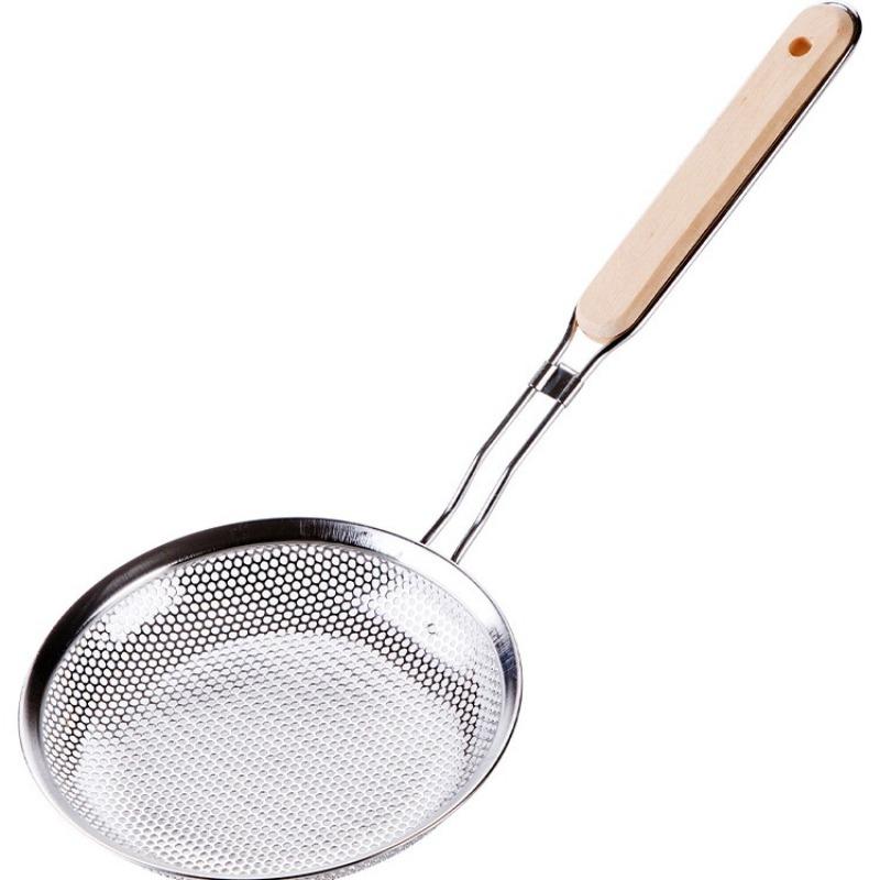 Stainless Steel Skimmer Wooden Handle Fine Mesh Perforated Filter Kitchen Tool for Filtering Grease From Noodles and Hot Pot