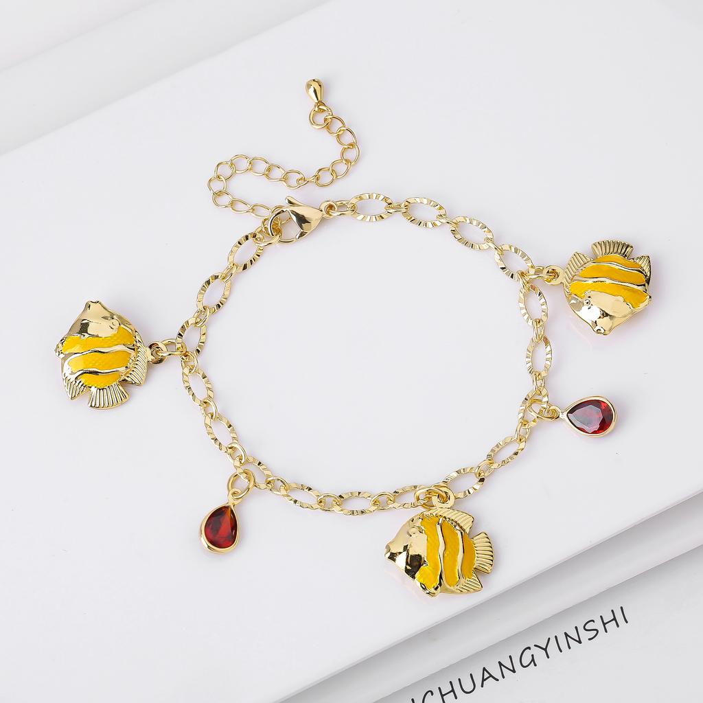 8-Color Gold-Plated Fish Pendant Crystal Bracelet Charming for Women Girls Party Trending Wrist Jewelry Birthday Vacation Gift