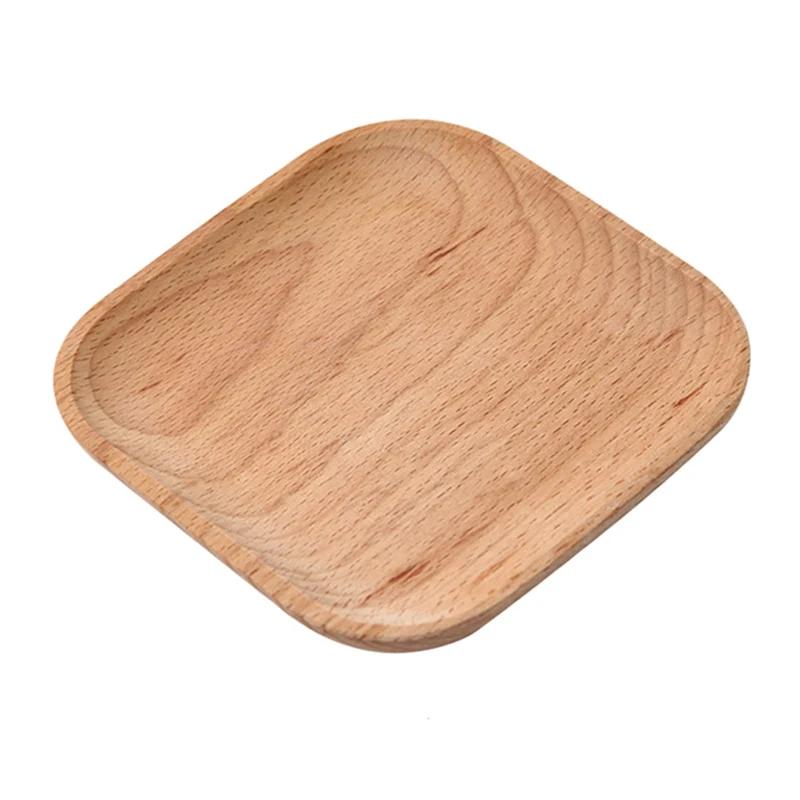 4Pcs Small Square Wooden Plates Snack Dessert Plate Appetizer Serving Tray Mini Food Plate Serving Dishes Wood Coaster Tableware