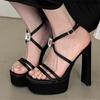 Fashion Elegant Crystal Narrow Band Design Platform Sandal Women Fashion Open Toe Ankle Buckle Thin Heel Slide Sandal Sexy Stripper Shoe