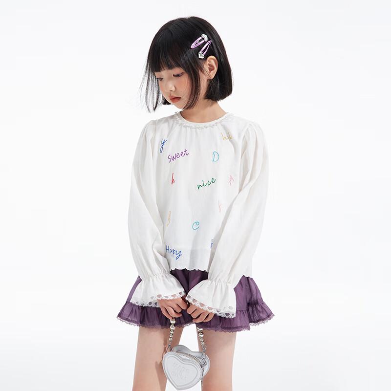 Zhimu Girls Colorful Letter Embroidered Long Sleeve Shirt 120
