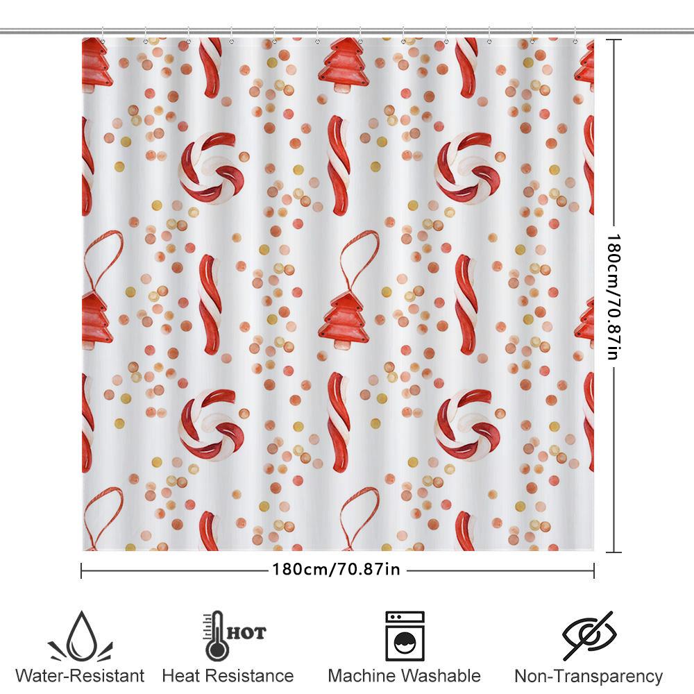 Christmas Shower Curtain Bathroom Decor Red White Candy Cane Floral Pattern Waterproof Polyester Fabric Home Accessories Bl