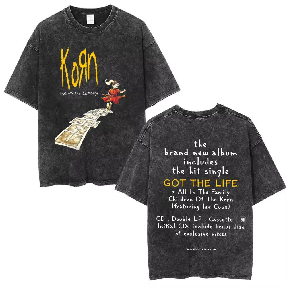Sommer-Heißverkauf Gewaschen Vintage Korn Tour 2026 Merch T-Shirt Unisex Gothic Rock Popmusik T-Shirt Y2k Baumwolle Übergroße T-Shirts