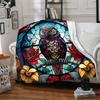 1pc Stained Glass Owl Lightweight Flannel Blanket, Comfortable and Warm Blanket, for Office and Camping Sofa Bed, Livingroom058