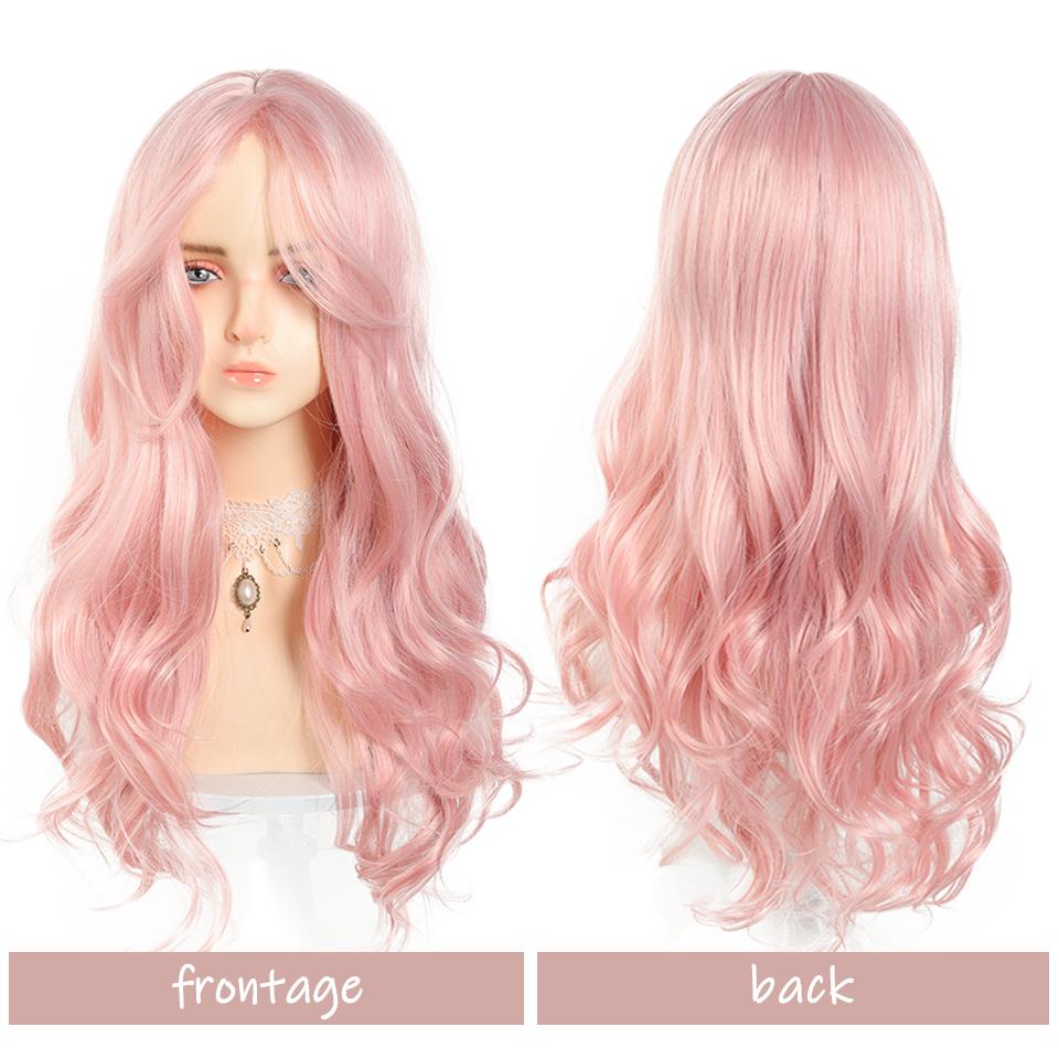 WTB Synthetic Lolita Wig Long Wave Lovely Elegant Light Pink With Bangs Ladies Wig Daily Christmas Cosplay Party Wig