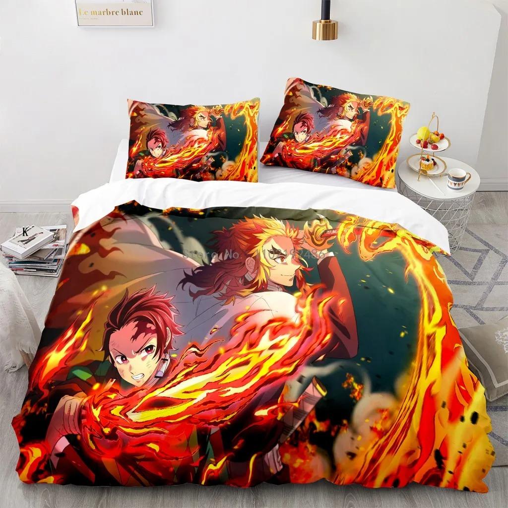 

Высококачественный комплект пододеяльников Demon Slayer с принтами в стиле аниме, комплект постельного белья для мальчиков и девочек-подростков, комплект постельного белья, распродажа по низкой цене EU Single 135x200cm