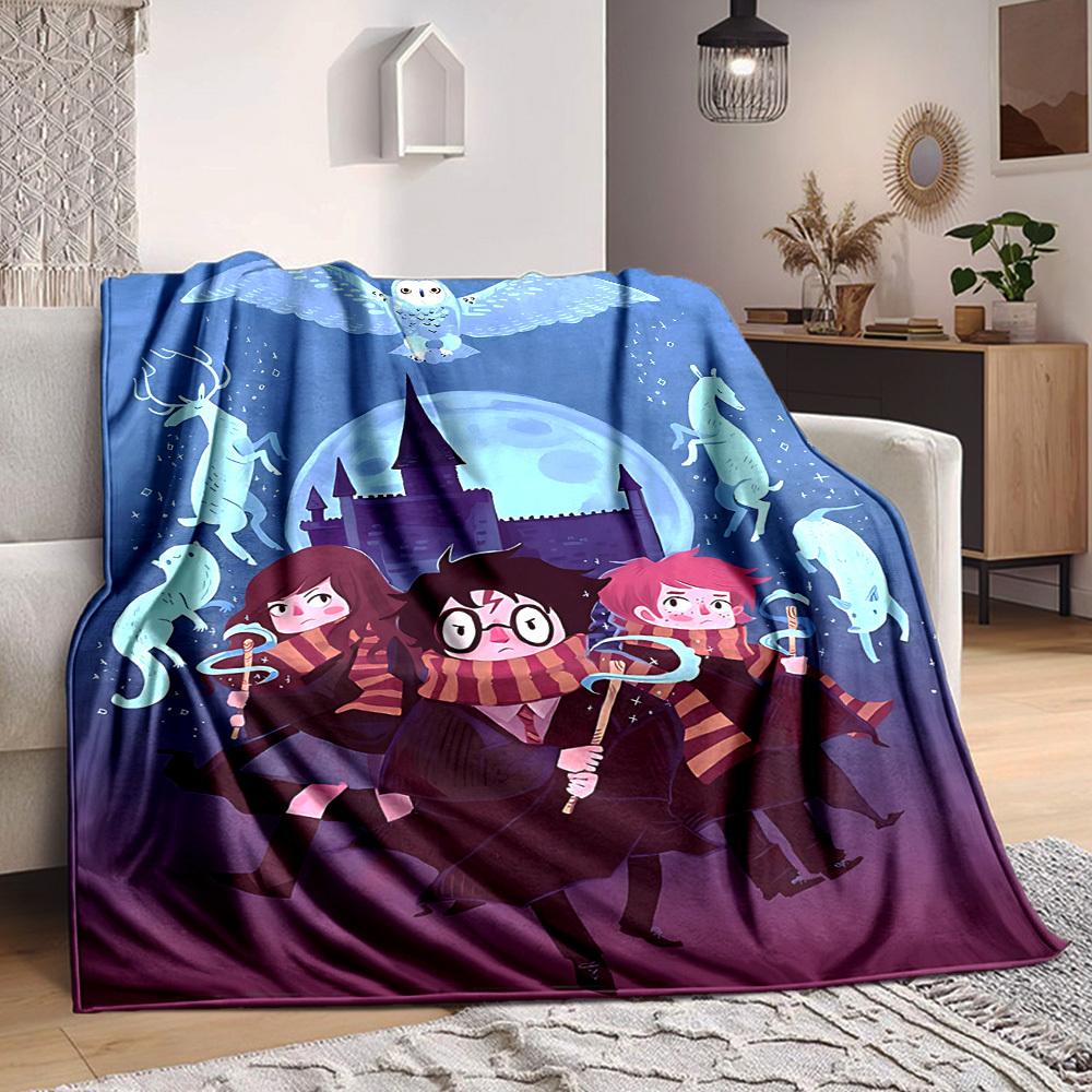 1pc Harry Potter Flannel Throw Blanket - HD Printed Lightweight Soft Warm All-Season Blanket for Sofa, Bed, Travel, Camping 032
