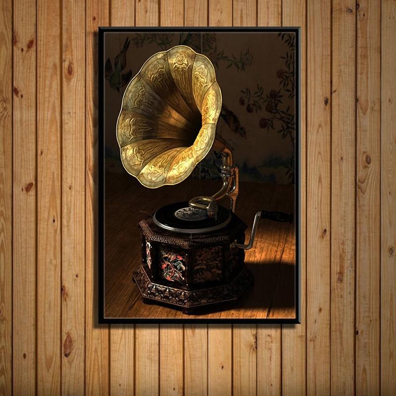 Vintage Phonograph Bild Gemälde für Wohnkultur Retro Musikalische Kunst Poster An Der Wand Rahmenlose Schlafzimmer Dekor Kein Rahmen