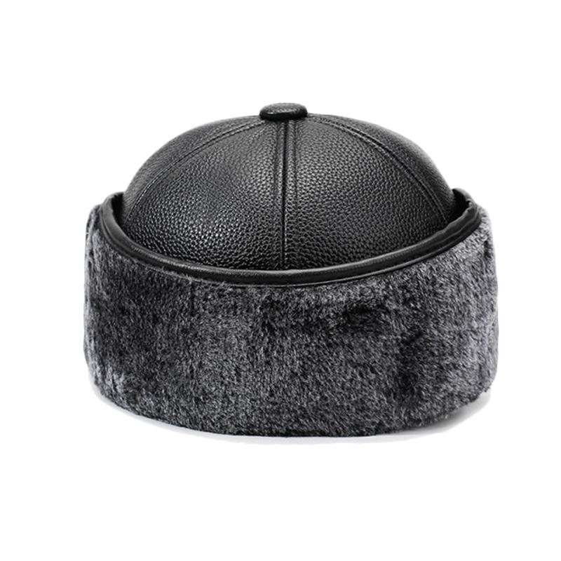 Férfi Őszi Téli Vastag Meleg Fülvédős Bőr Sapka Középkorú és Idős Pamut Sapka Apa Sapkája Hidegálló Sapka