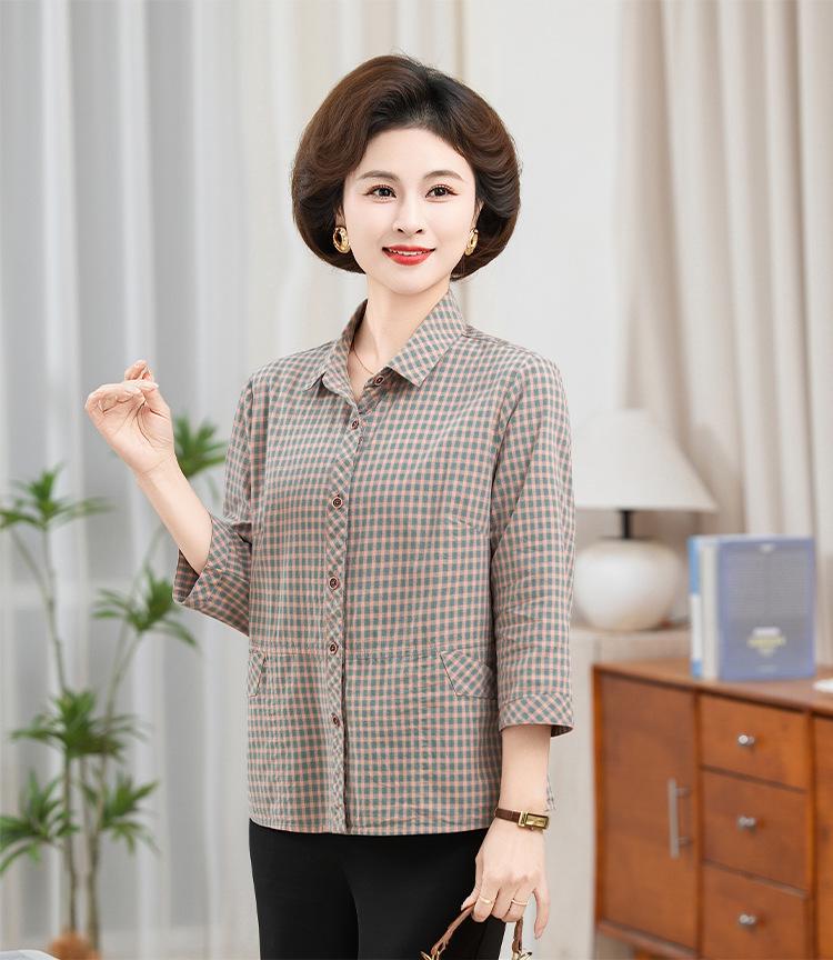 

Plaid Cotton Spring Shirt for Middle-aged & Elderly Women XL зелений