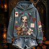 Women's Halloween Gothic Print Hooded Pullover Long Sleeve Sweatshirt