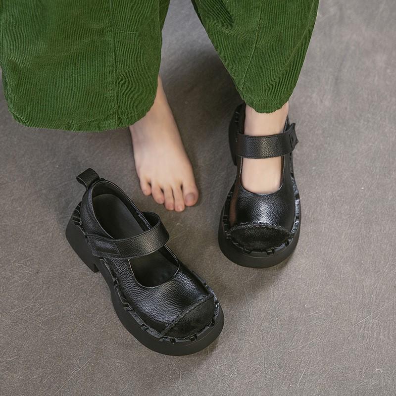 Johnature Genuine Leather Thick Soled High Heels Pumps Fashion Round Toe Women's Platform Shoes