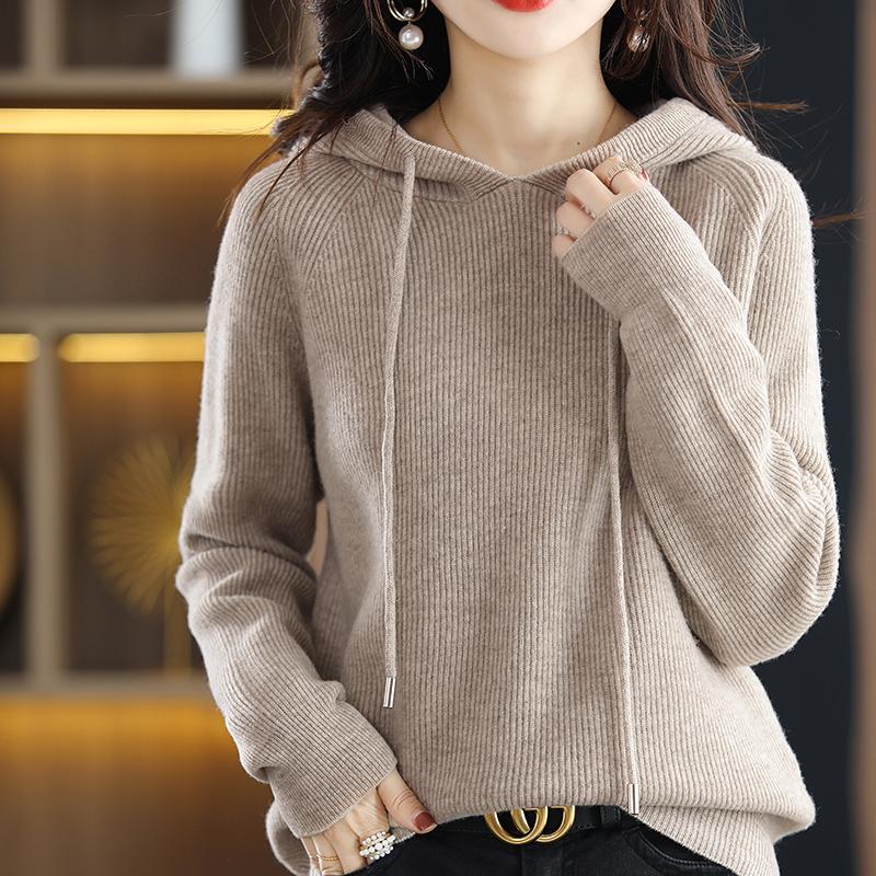 Otoño Invierno Mujeres Suéter Cálido Jersey Cuello con Capucha Abrigo Casual Punto Engrosado Chaqueta Tops Suéter