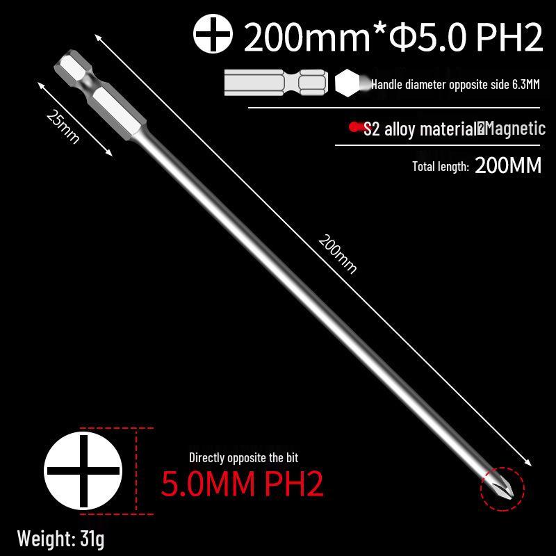Phillips Head Electric Screwdriver Drill with Extended Fine Head, Strong Magnetic Hex Bit, High Hardness