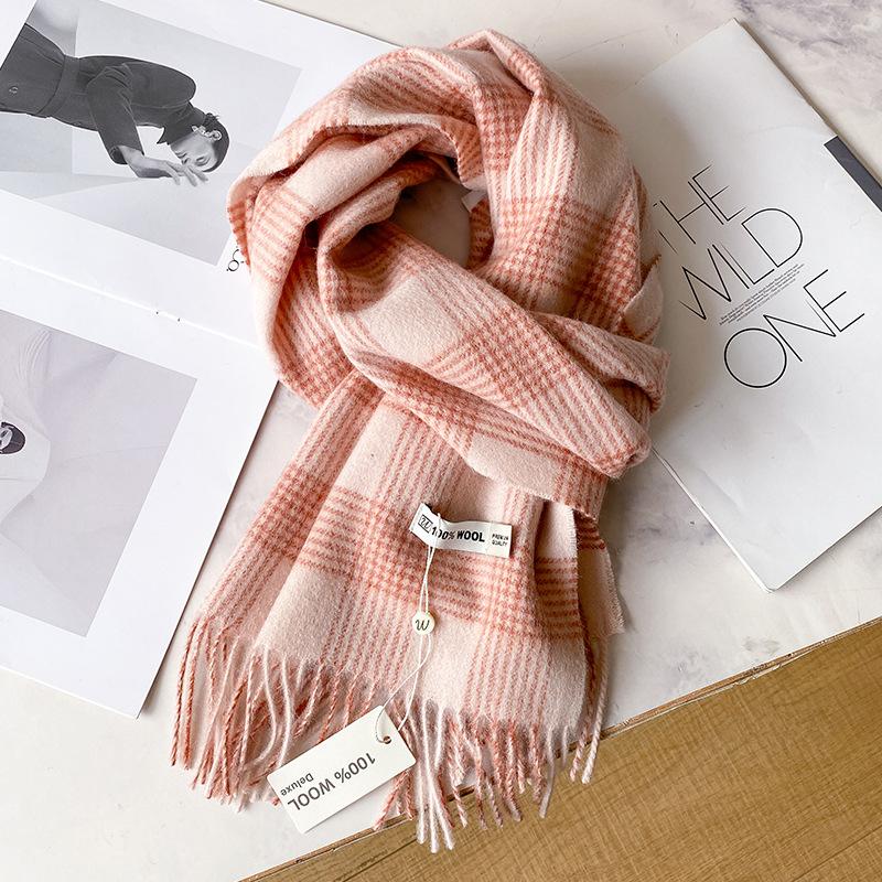 Wool plaid scarf British classic unisex couple winter warm scarf